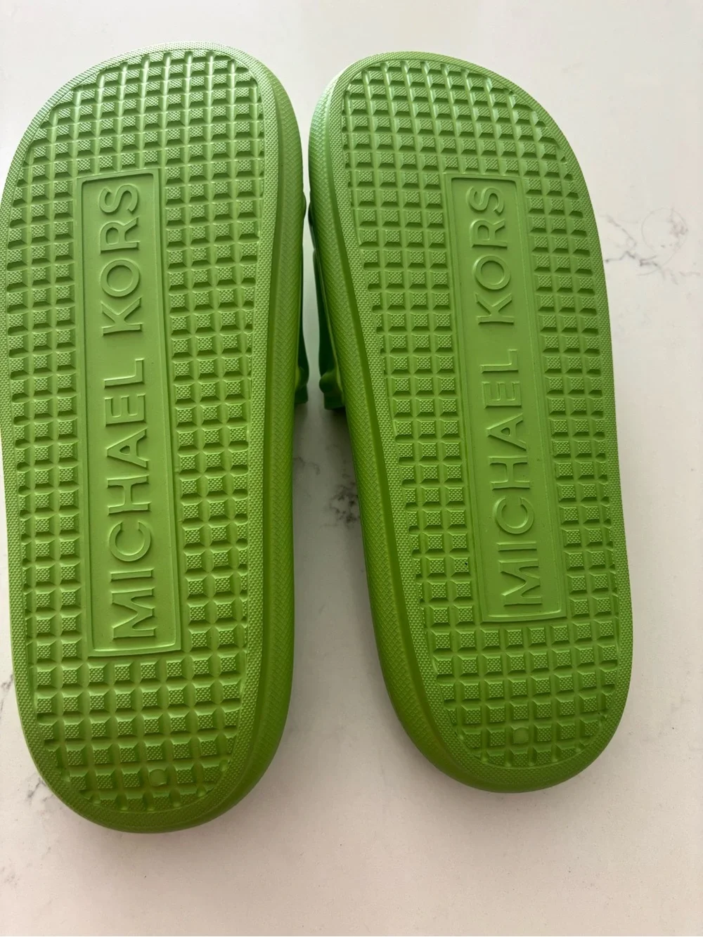 New Michael Kors Lime Green MK Logo Slide Sandals